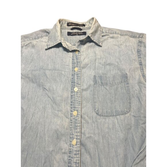 Devon Jones Fineline Denim Shirt Button Front Long Sleeves Distressing Sz M - Picture 3 of 5